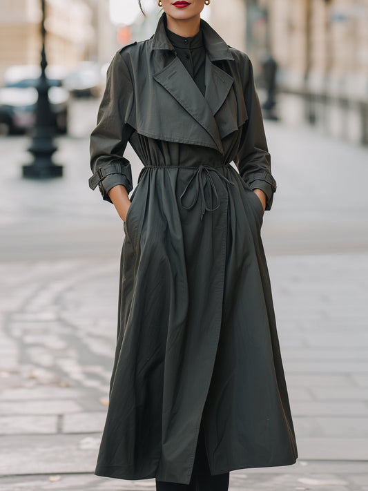 Belted Trench Coat With Gathered Waist