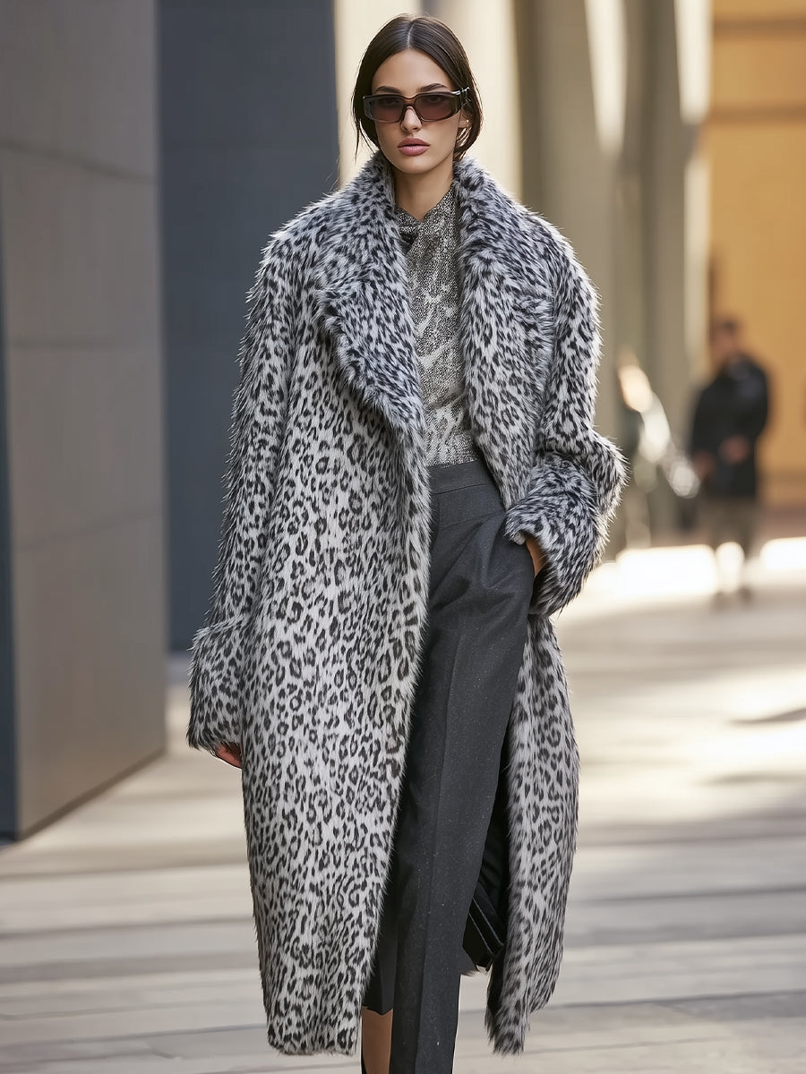 Chic Oversized Faux Fur Leopard Print Coat