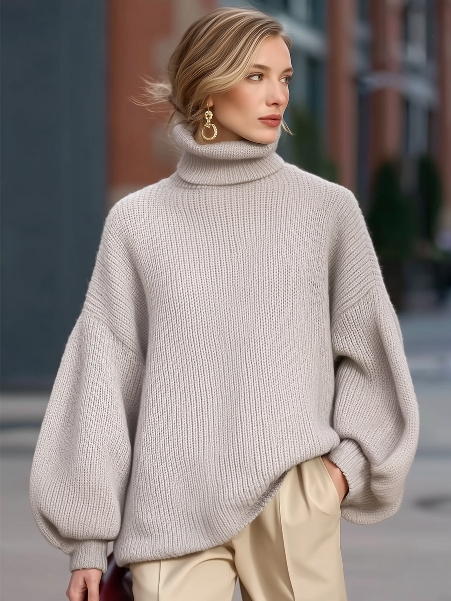 Cozy Light Gray Turtleneck Oversized Sweater