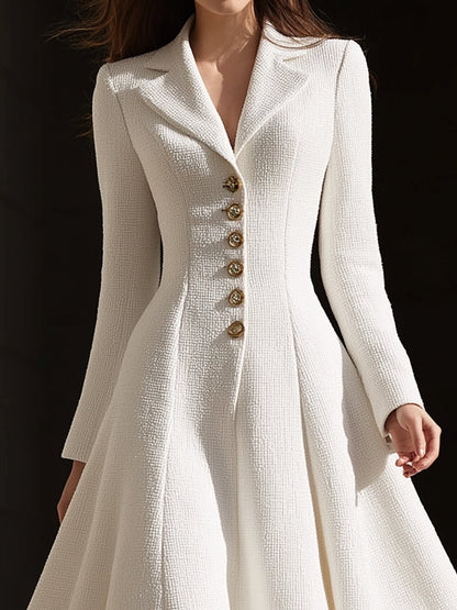 Ivory Tweed Tailored Lapel Midi Dress