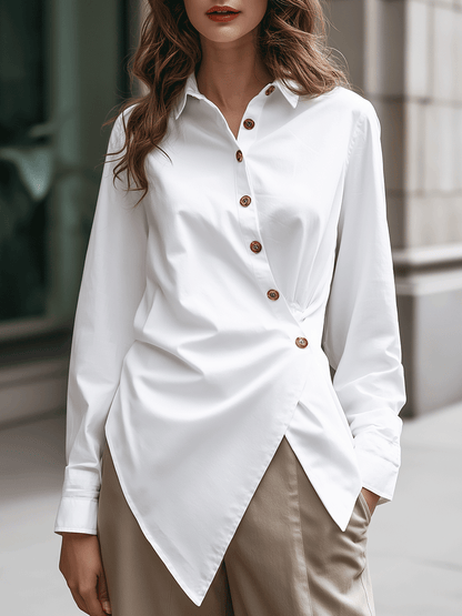 Symmetric Draped Button-Detail White Shirt