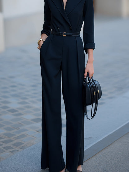 Double-Breasted Belted Jumpsuit With Wide-Leg Trousers