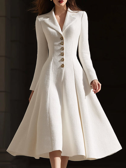 Ivory Tweed Tailored Lapel Midi Dress