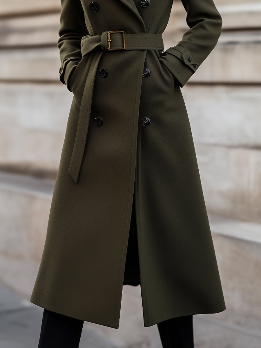 Tailored Olive Green Wool Coat for Timeless Winter Elegance