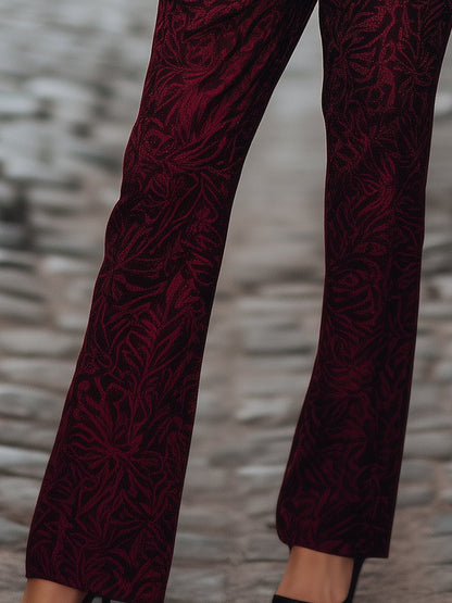 Burgundy Jacquard Pants with Intricate Jacquard Detailing